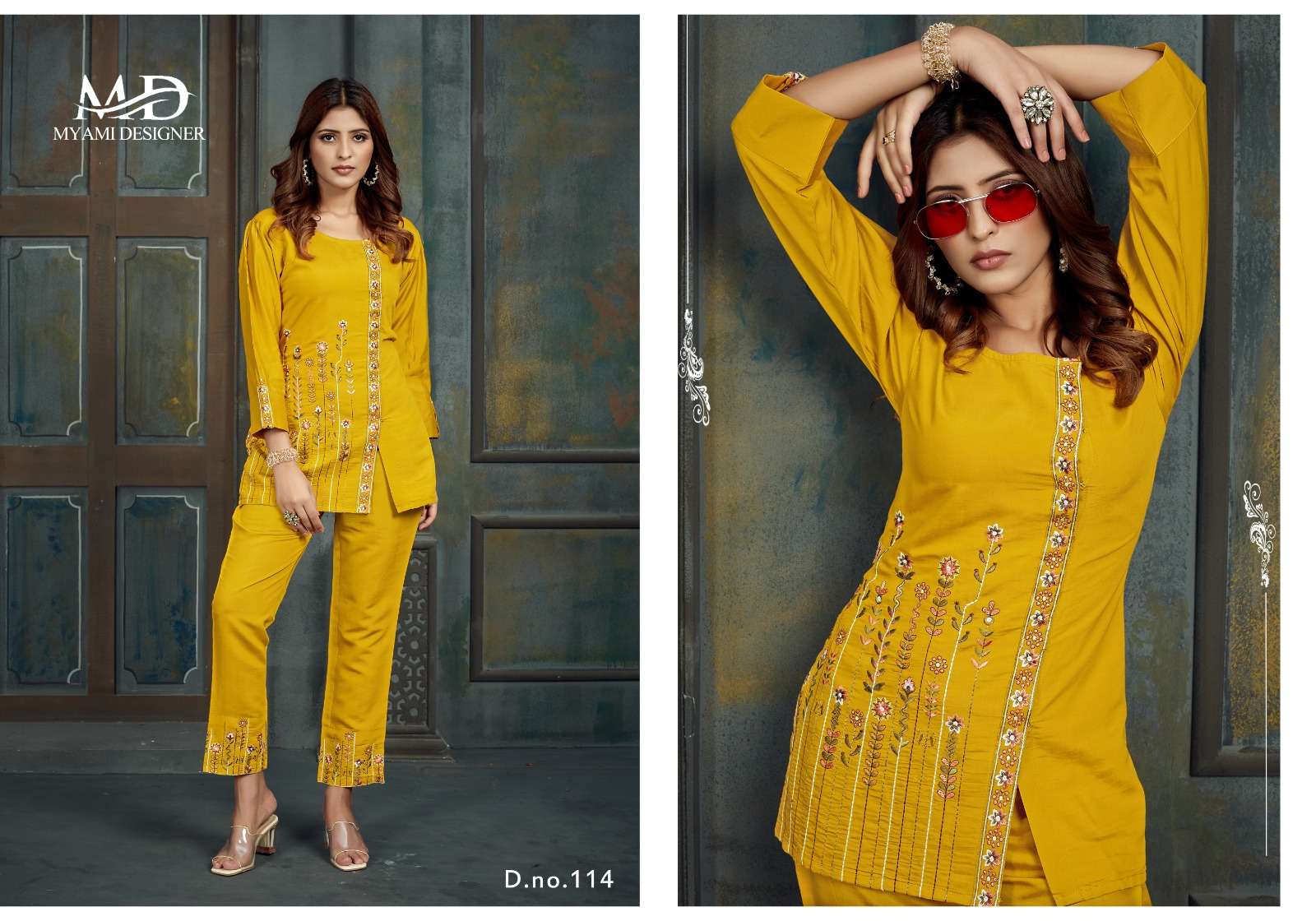 CORD SETS VOL 2 VISCOSE EMBROIDERY WORK DESIGNER TOP WITH PANT CO ORD SET BY MIAMI DESIGNER BRAND 114 C